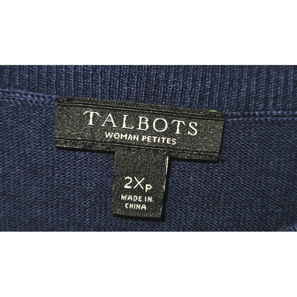 Talbots Petite 2XP Lemon Beaded Sweater Navy Blue Lightweight Top Preppy Coastal - Picture 7 of 9